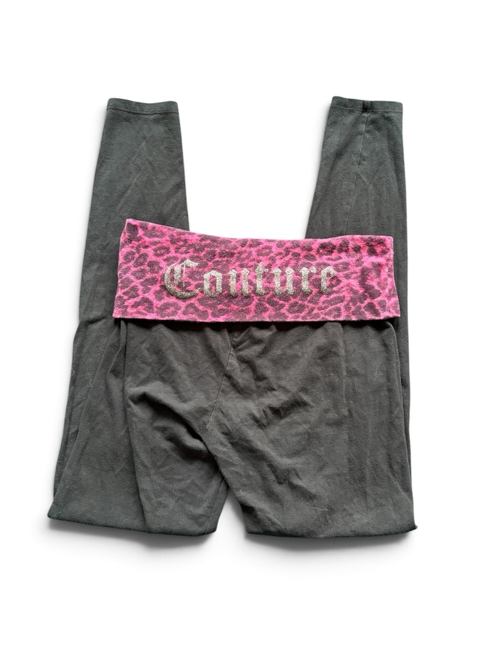 Juicy Couture Small Black Leggings with Pink Cheetah Fold-Over Waistband